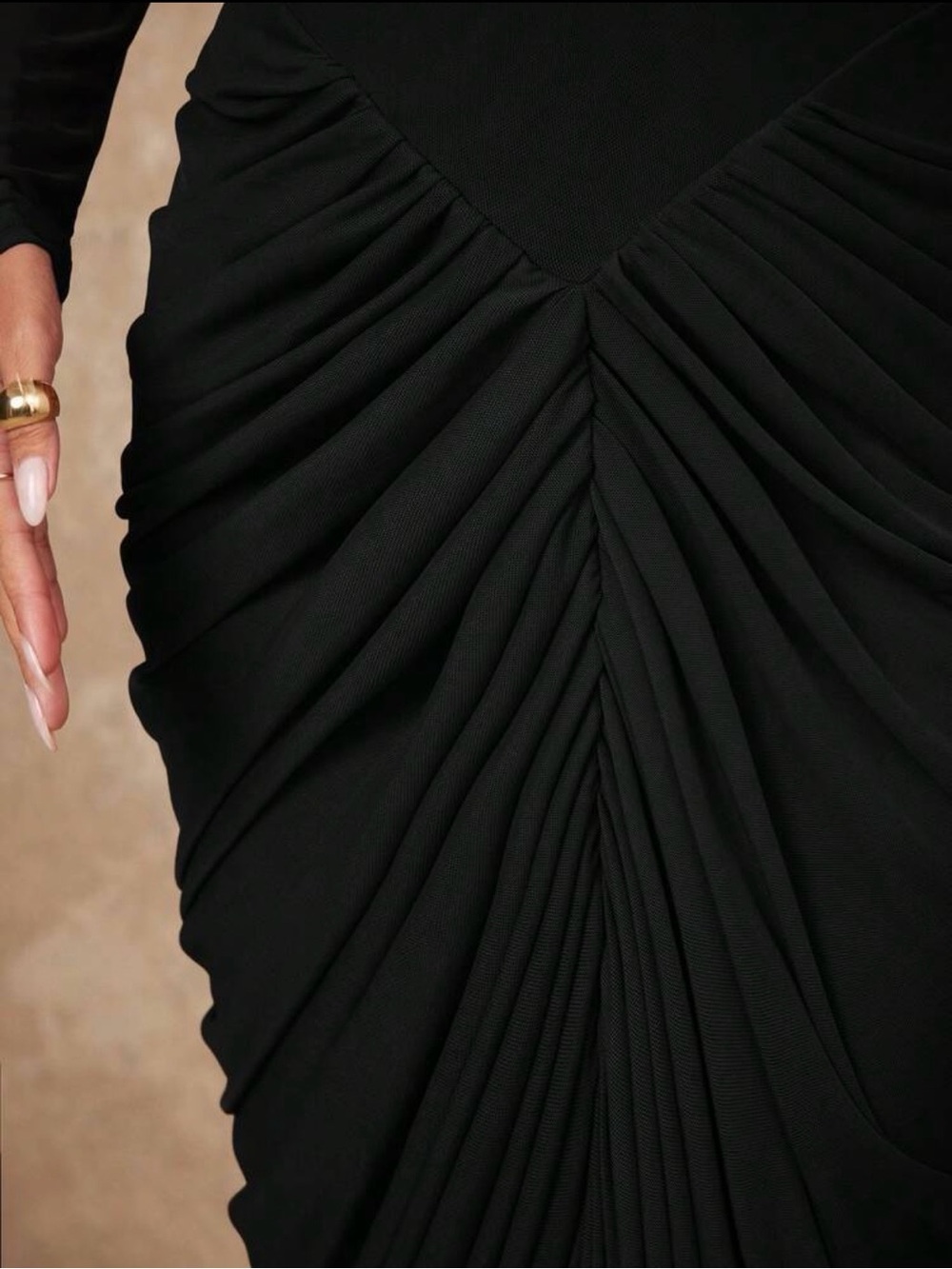 Black Ruched Long-Sleeve Dress - Picture 3 of 4